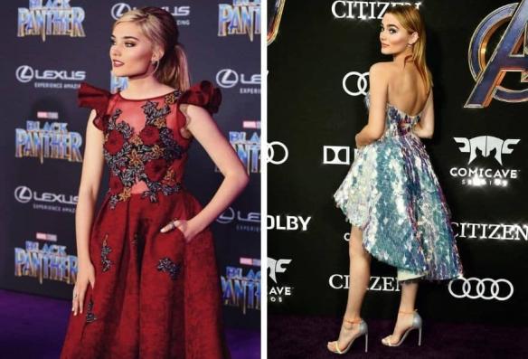 Meg Donnelly in movie premiere. Black Panther(Left) and Avenger(Right)