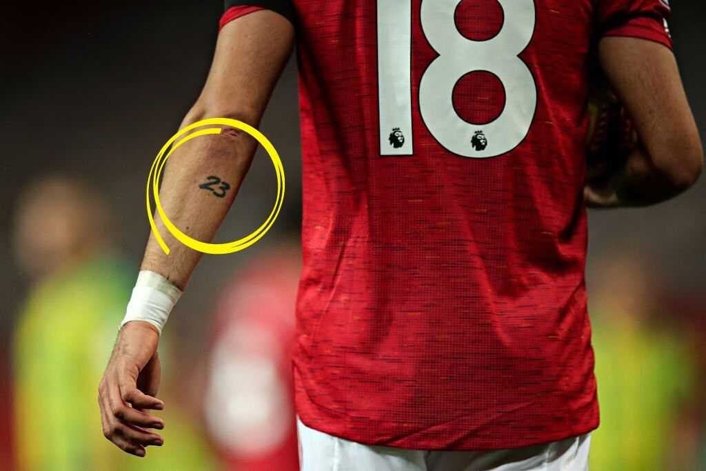 Bruno Fernandes hand tattoo "23"